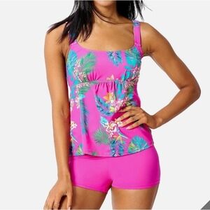 Kim Gravel Swimsuits Scoop Tankini Top & Bike Shorts Tropical Floral Sz 12 NWT
